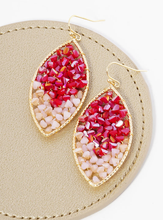 Two-Tone Glass Beads Wire Wrapped Marquise Dangle Drop Earrings