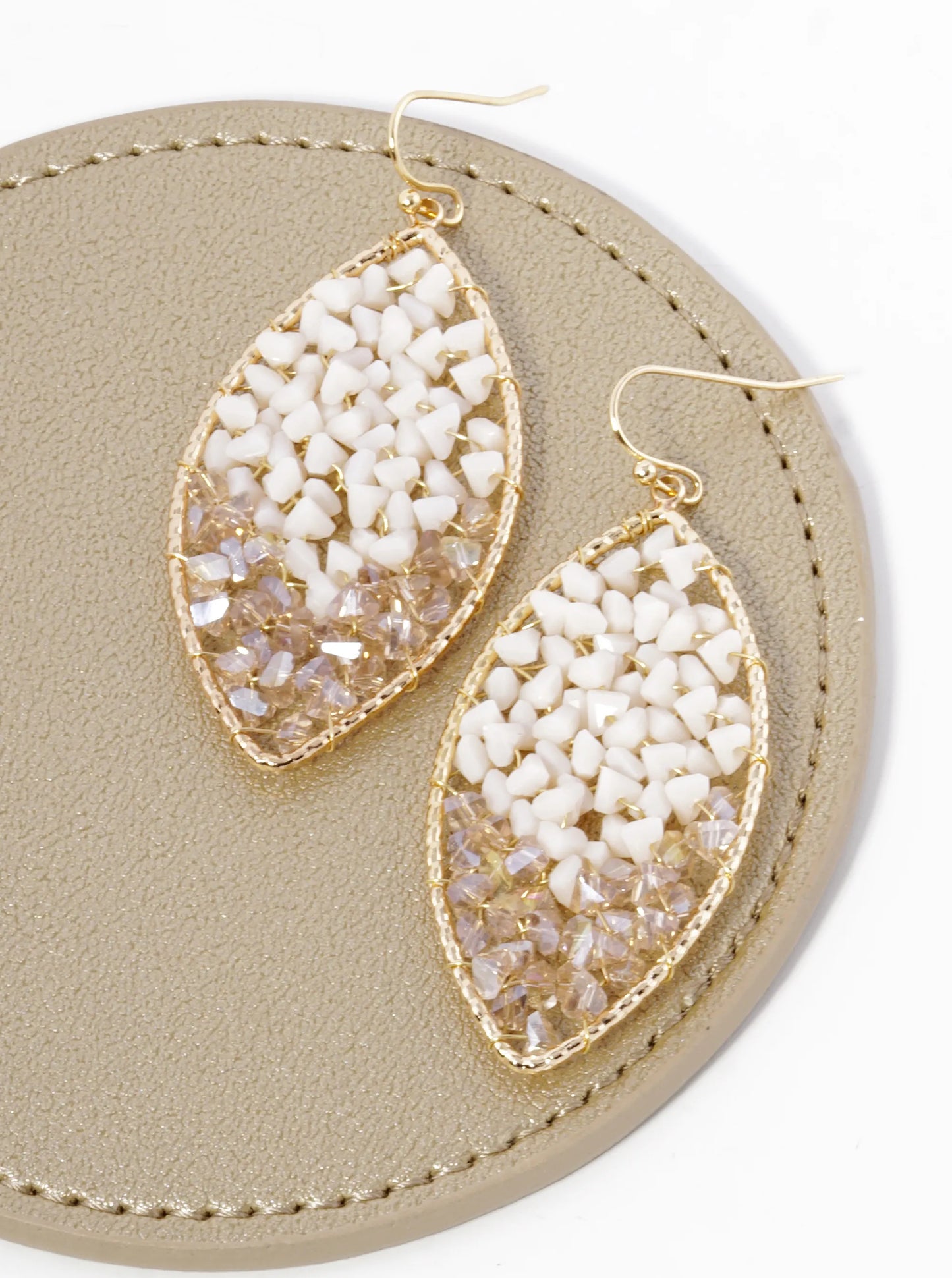 Two-Tone Glass Beads Wire Wrapped Marquise Dangle Drop Earrings