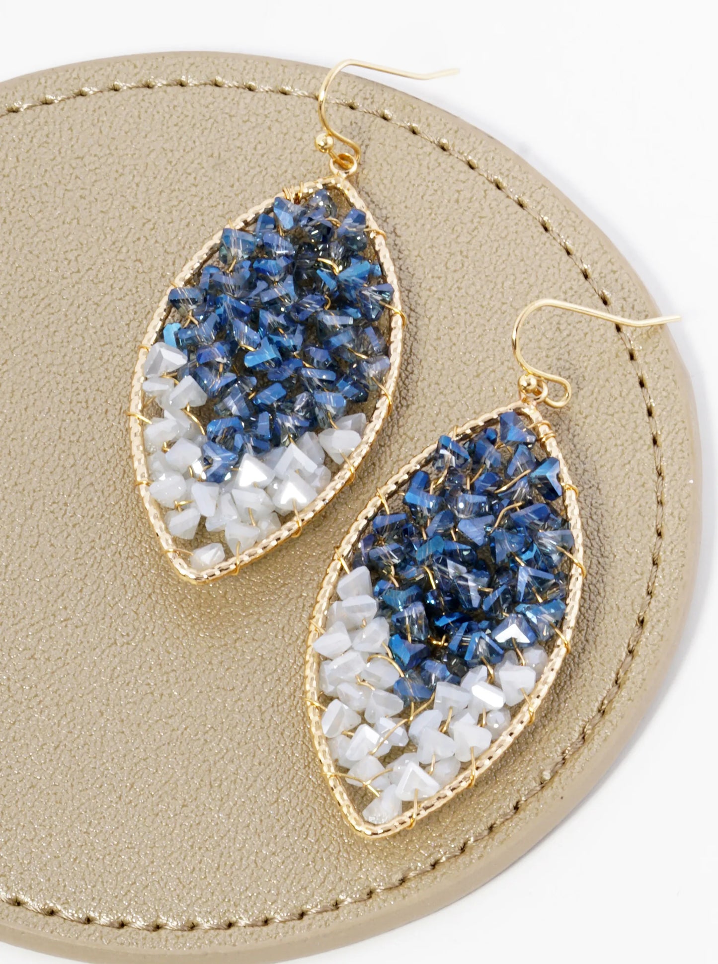 Two-Tone Glass Beads Wire Wrapped Marquise Dangle Drop Earrings