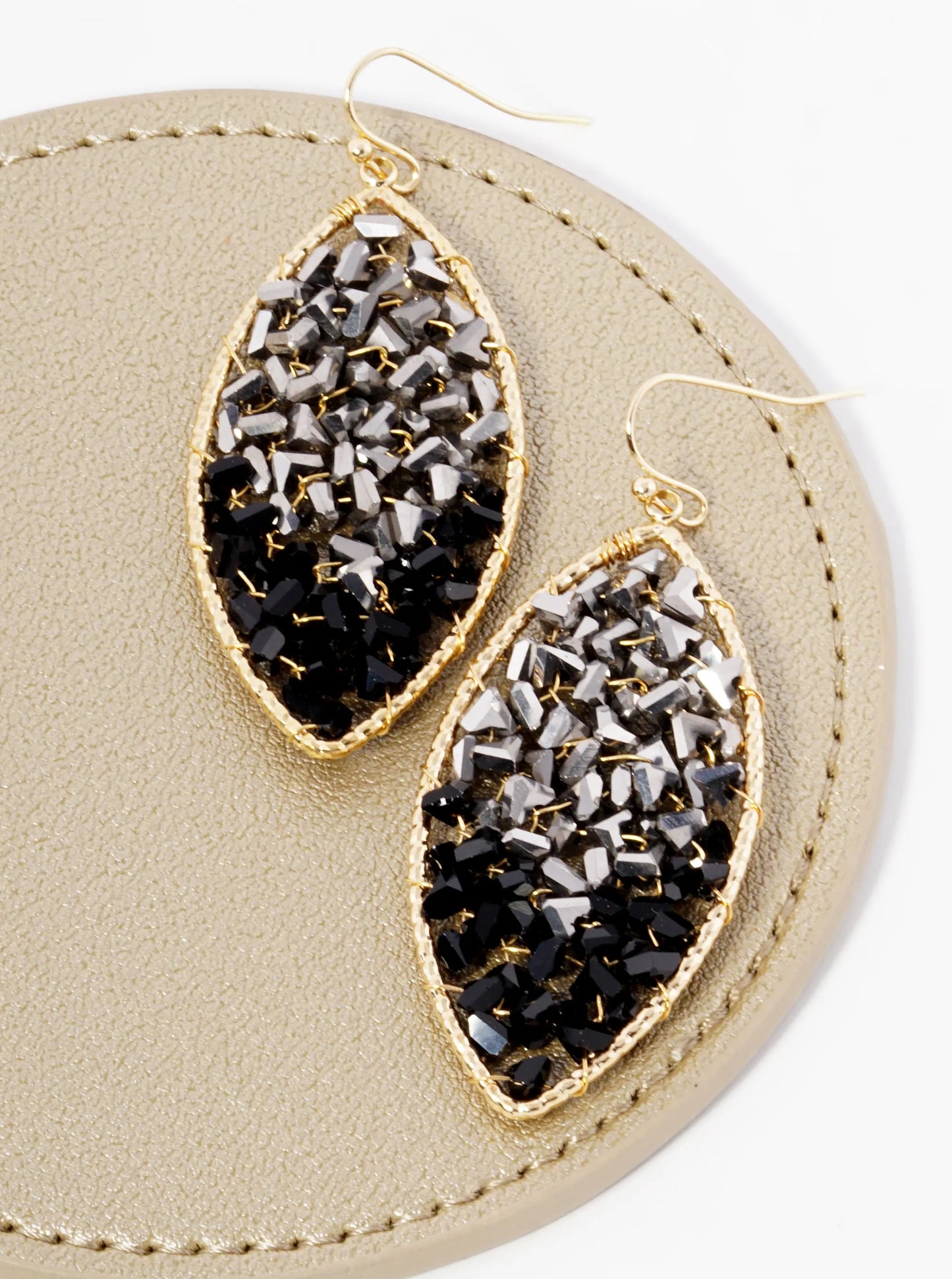 Two-Tone Glass Beads Wire Wrapped Marquise Dangle Drop Earrings
