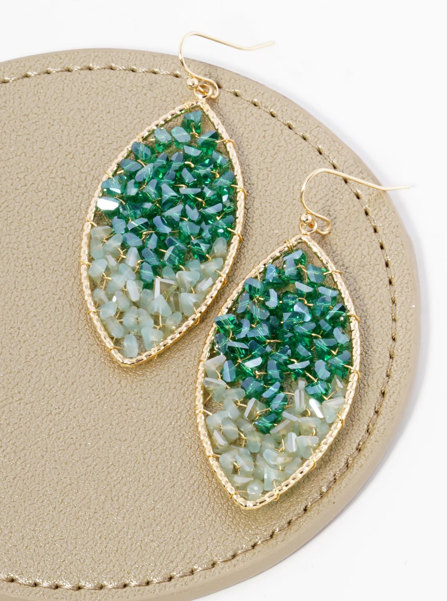 Two-Tone Glass Beads Wire Wrapped Marquise Dangle Drop Earrings