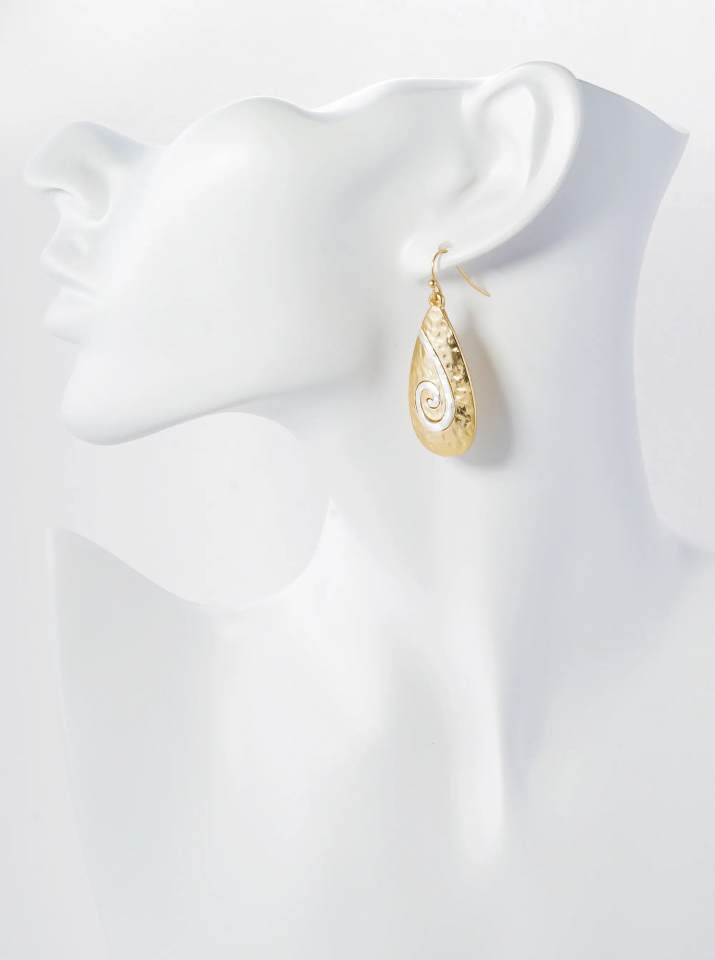 Two-Tone Hammered Metal Spiral Teardrop Dangle Earrings