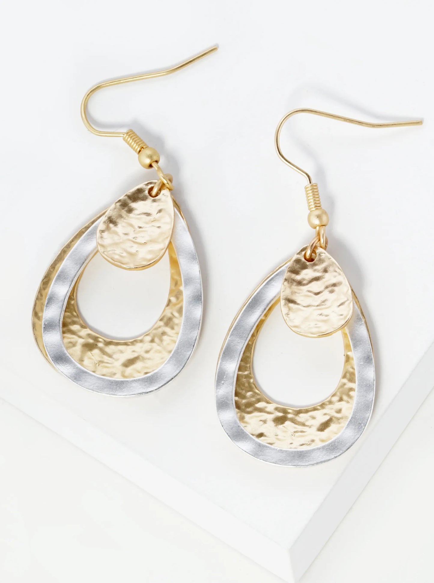 Two-Tone Hammered Multi Teardrop Dangle Earrings