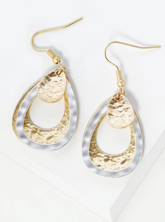 Two-Tone Hammered Multi Teardrop Dangle Earrings