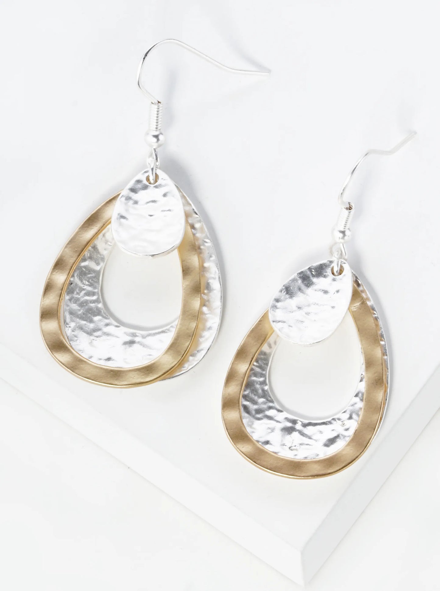 Two-Tone Hammered Multi Teardrop Dangle Earrings