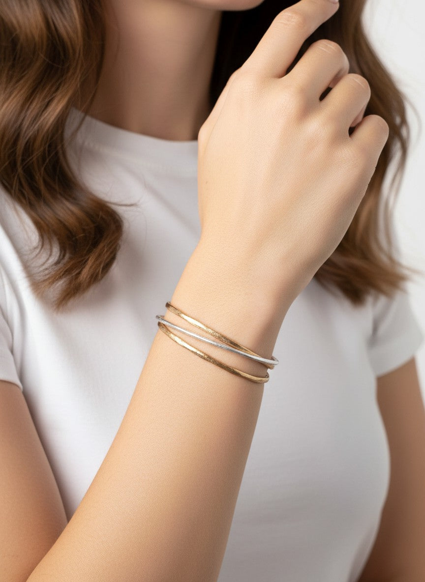 Two-Tone Hammered Zinc Alloy Cuff Bracelet
