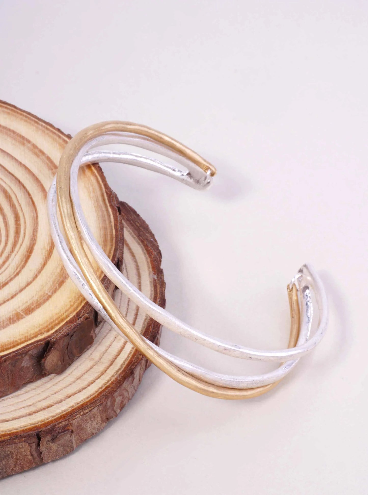 Two-Tone Hammered Zinc Alloy Cuff Bracelet
