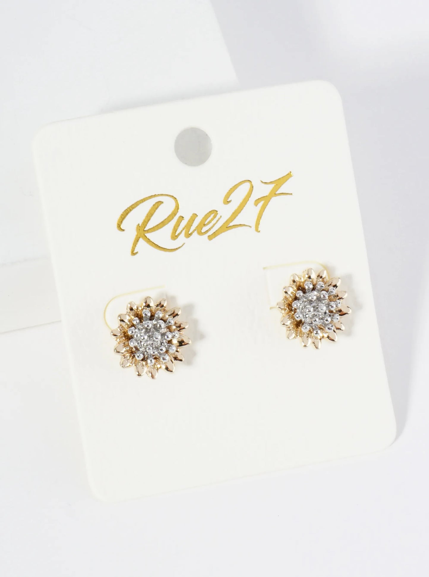 Two-Tone Metal Dainty Flower Stud Earrings