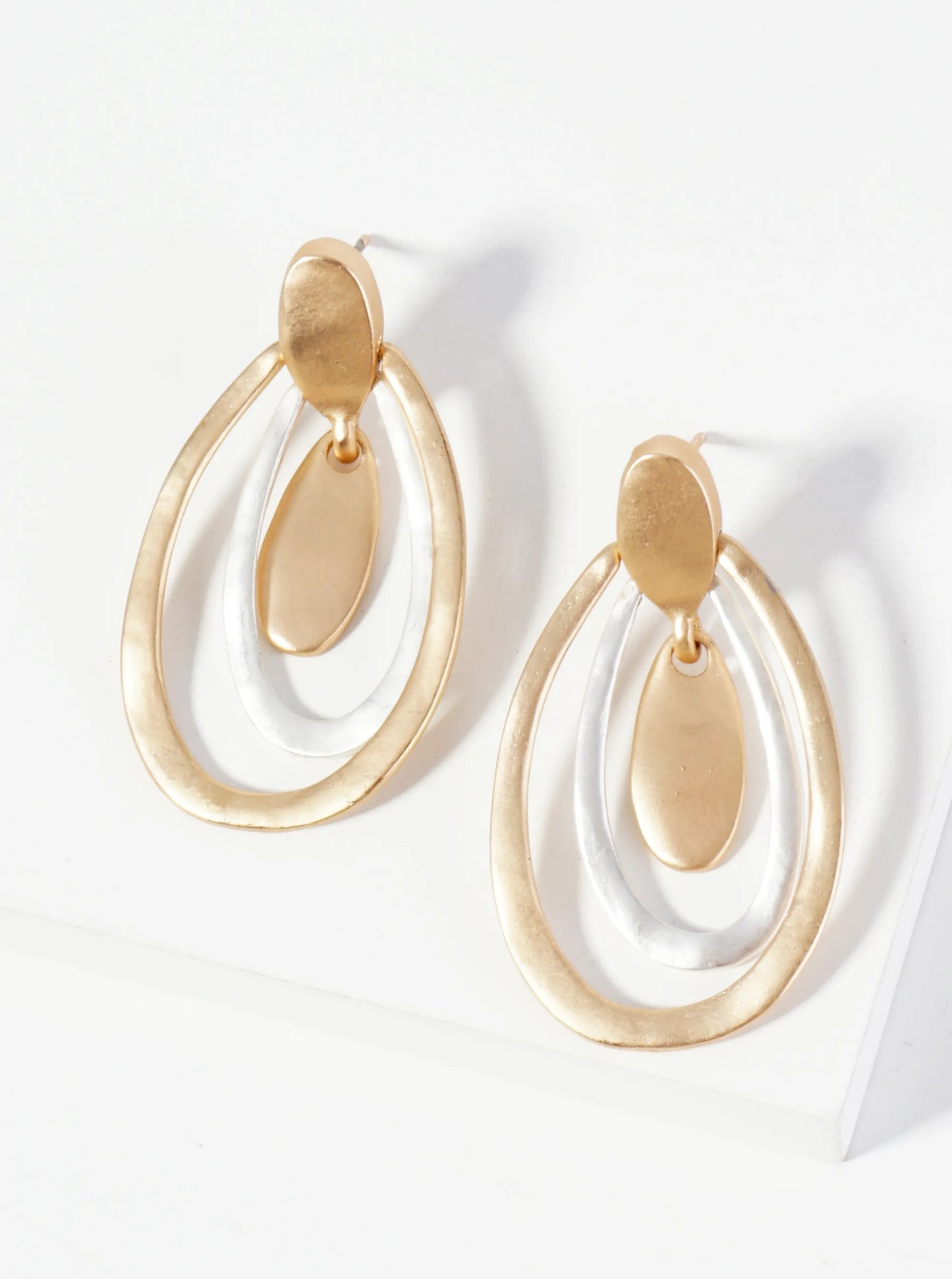Two-Tone Multi Oval Drop Dangle Post Earrings