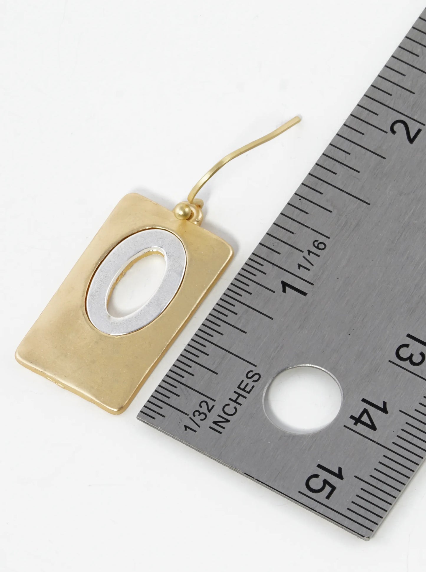 Two-Tone Oval Inside Rectangle Geometric Dangle Drop Earrings