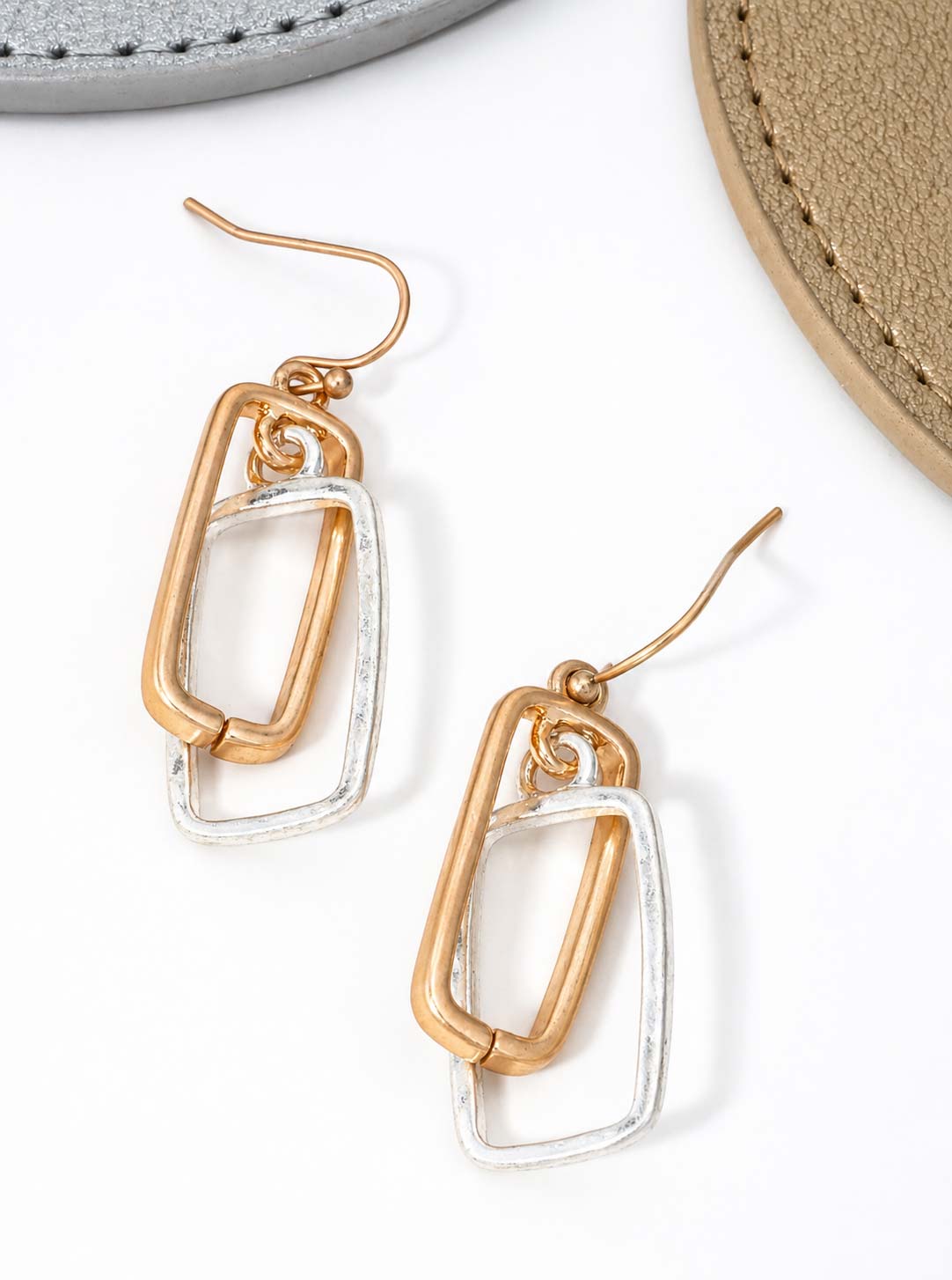 Two-Tone Rectangle Link Earrings