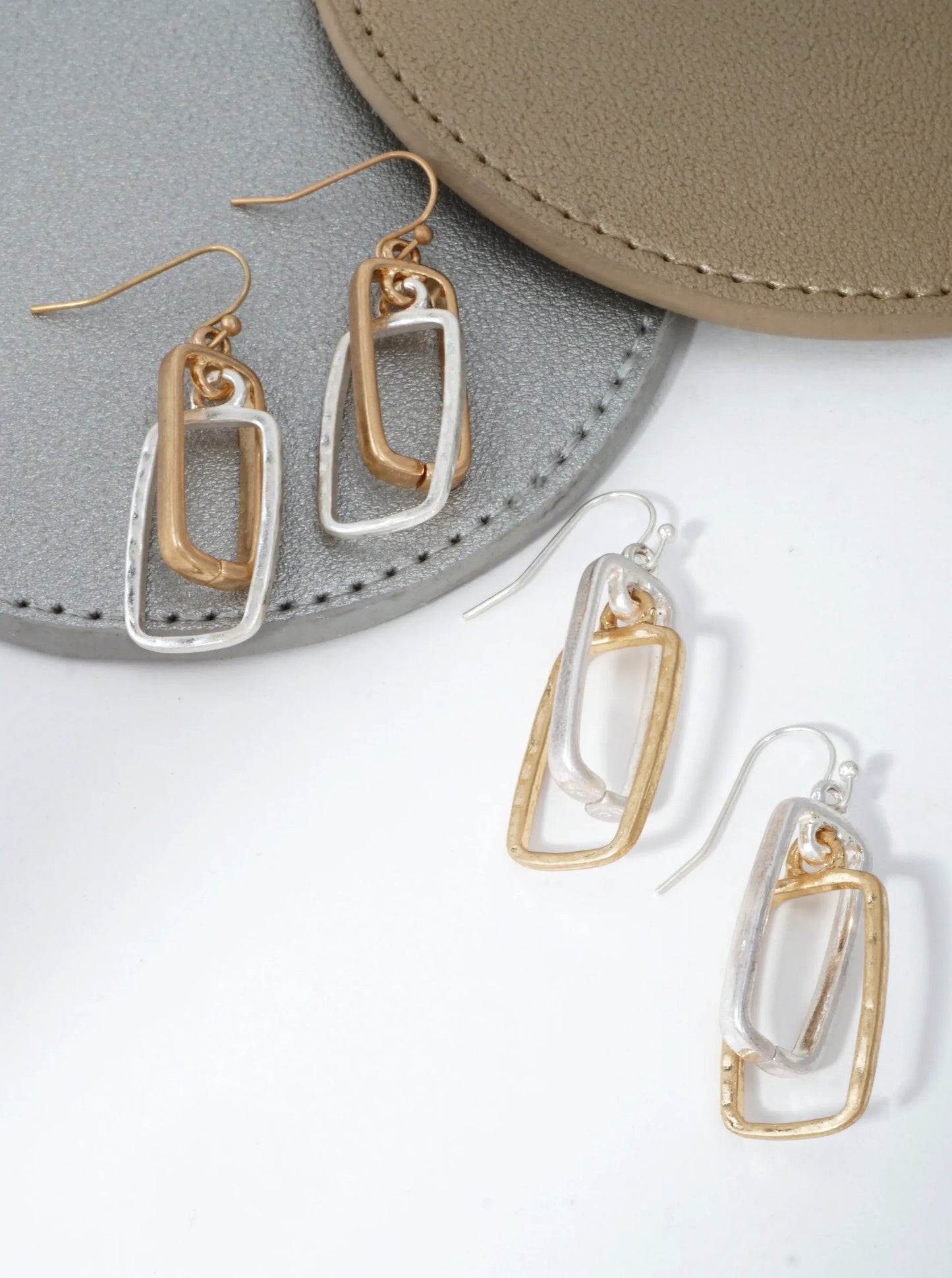 Two-Tone Rectangle Link Earrings