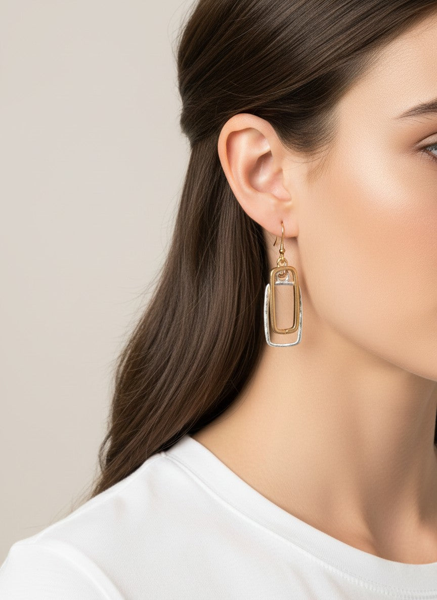 Two-Tone Rectangle Link Earrings