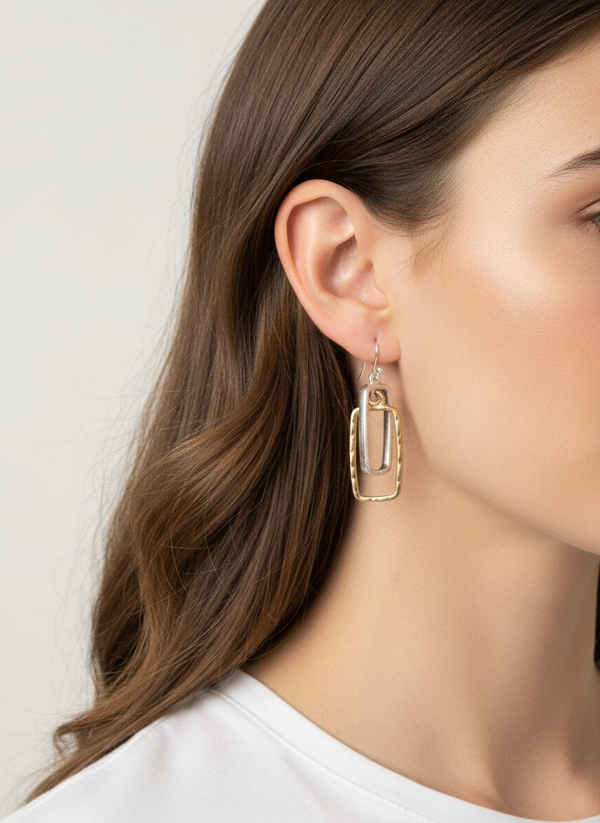 Two-Tone Rectangle Link Earrings