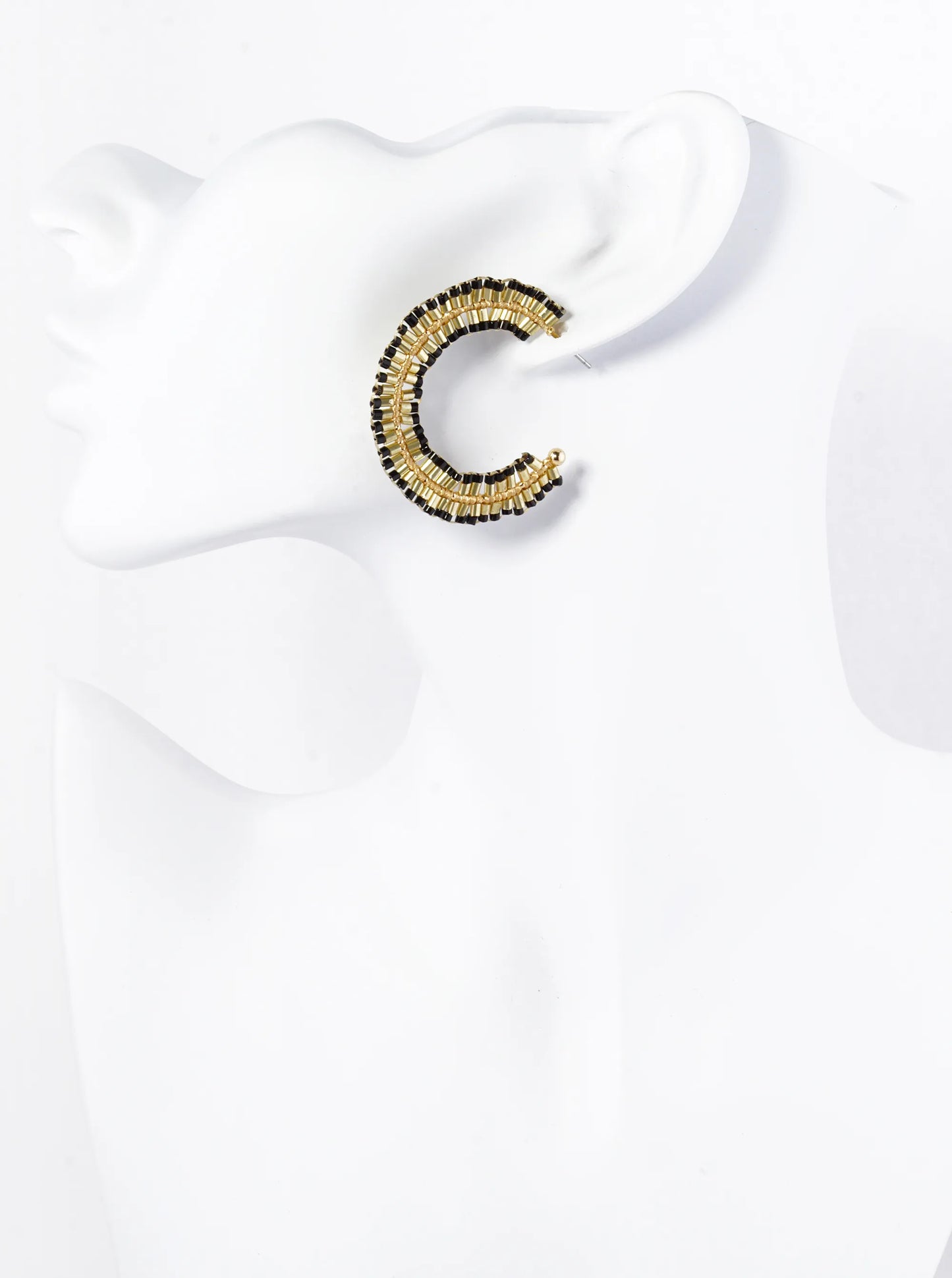 Two-Tone Seed Beaded 40mm Open Hoop Earrings