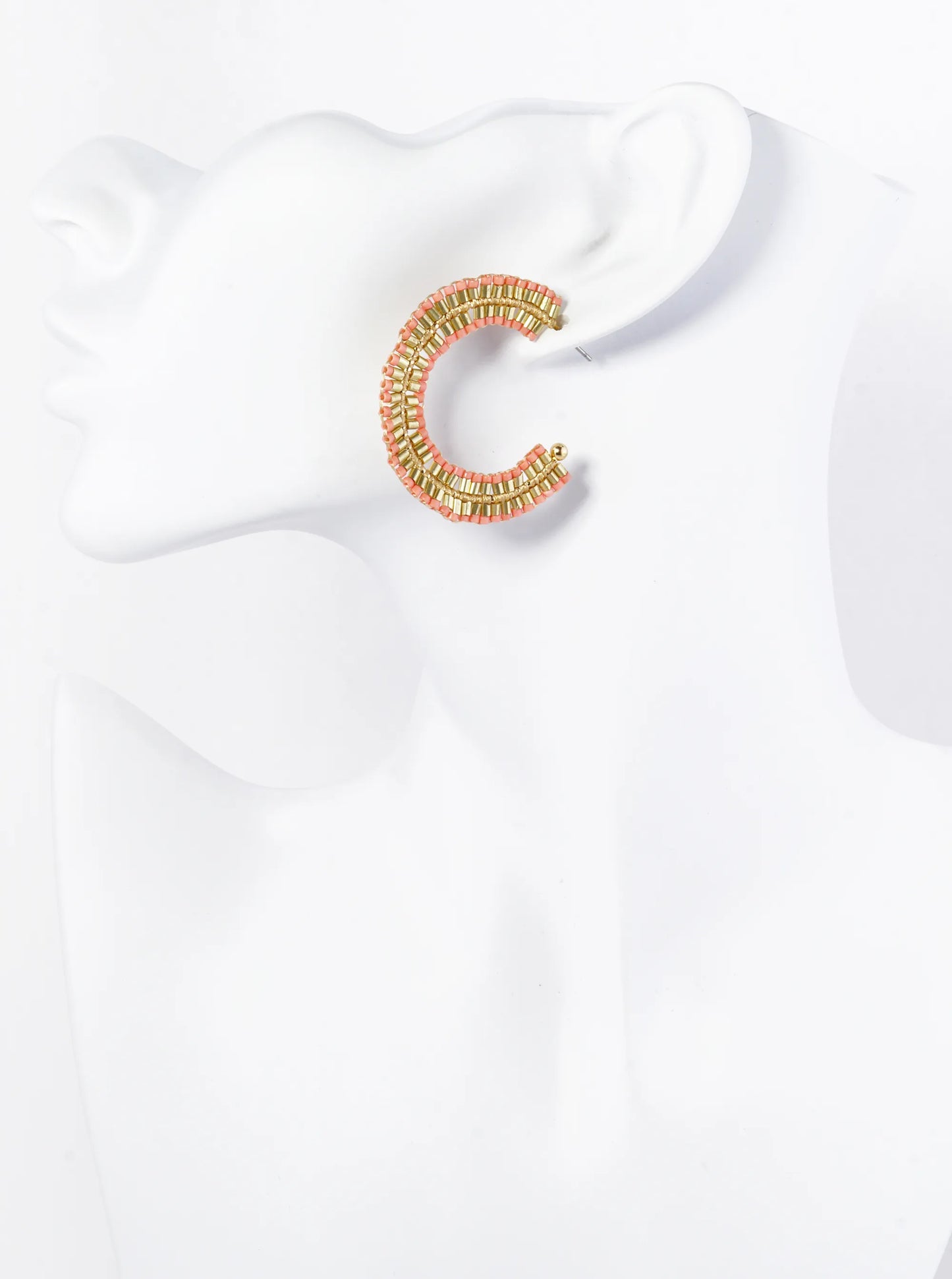 Two-Tone Seed Beaded 40mm Open Hoop Earrings