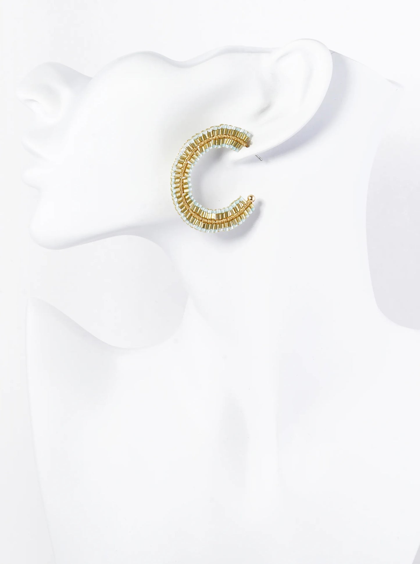 Two-Tone Seed Beaded 40mm Open Hoop Earrings