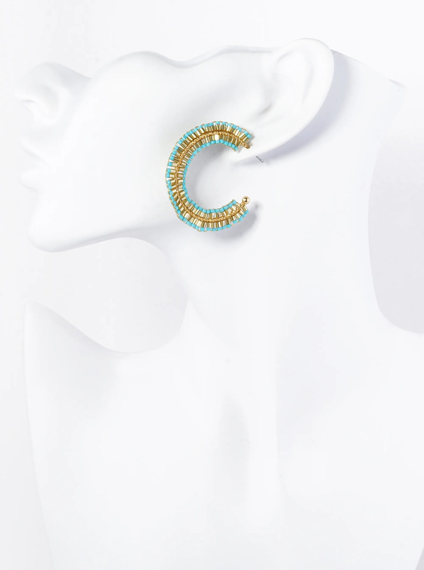 Two-Tone Seed Beaded 40mm Open Hoop Earrings