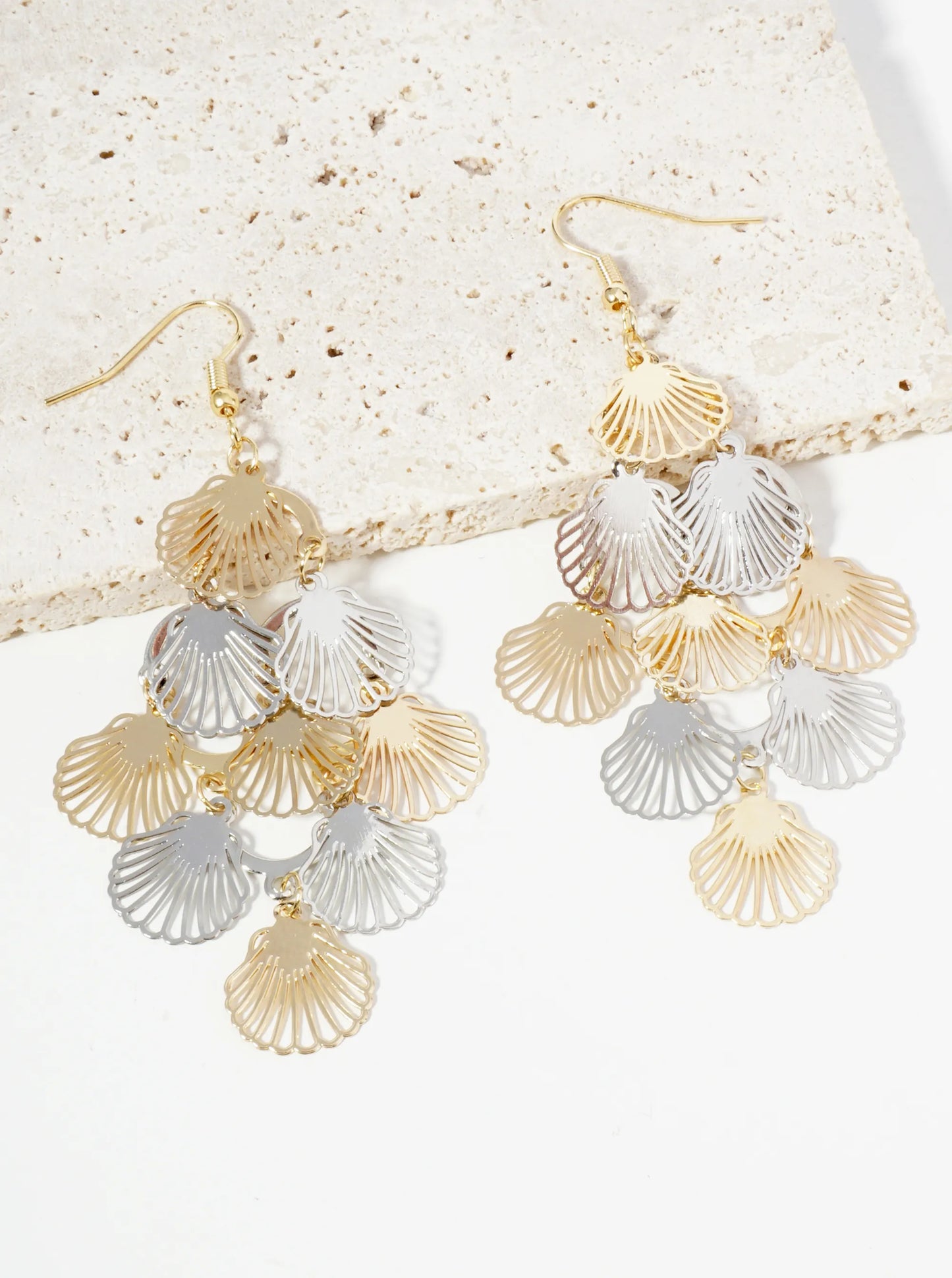 Two-Tone Shell Cluster Drop Stencil Earrings