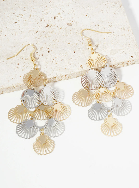 Two-Tone Shell Cluster Drop Stencil Earrings