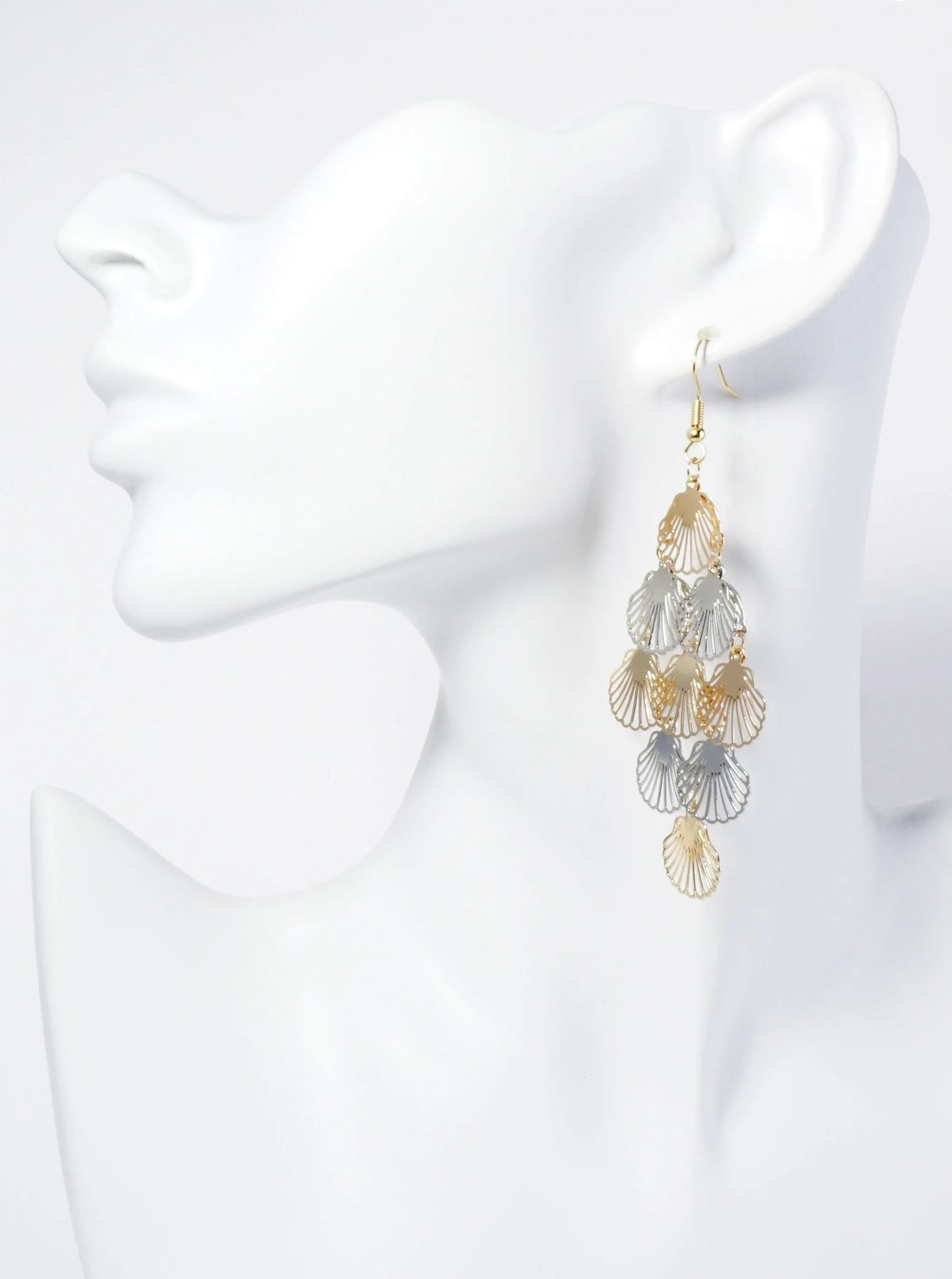 Two-Tone Shell Cluster Drop Stencil Earrings