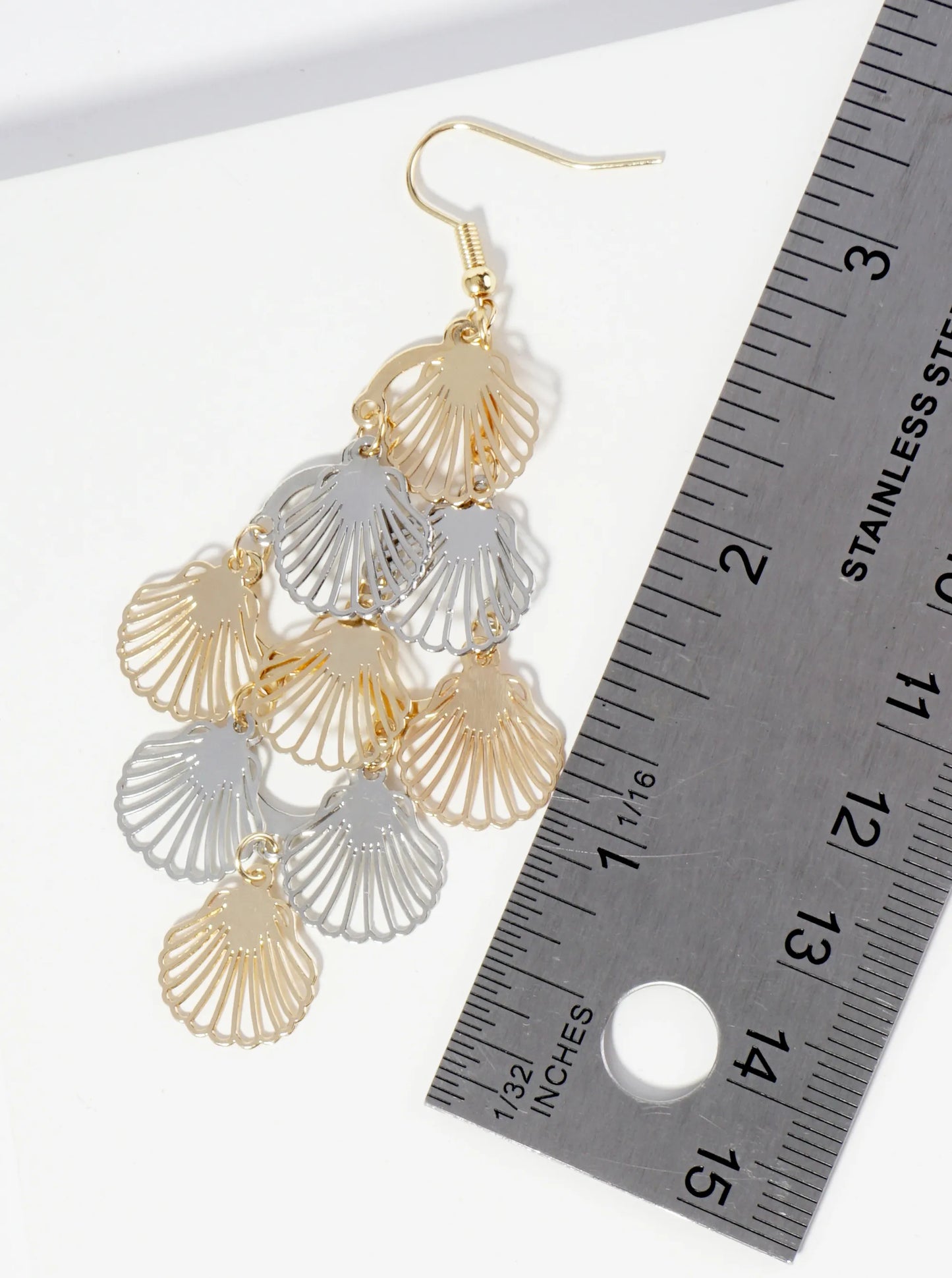 Two-Tone Shell Cluster Drop Stencil Earrings