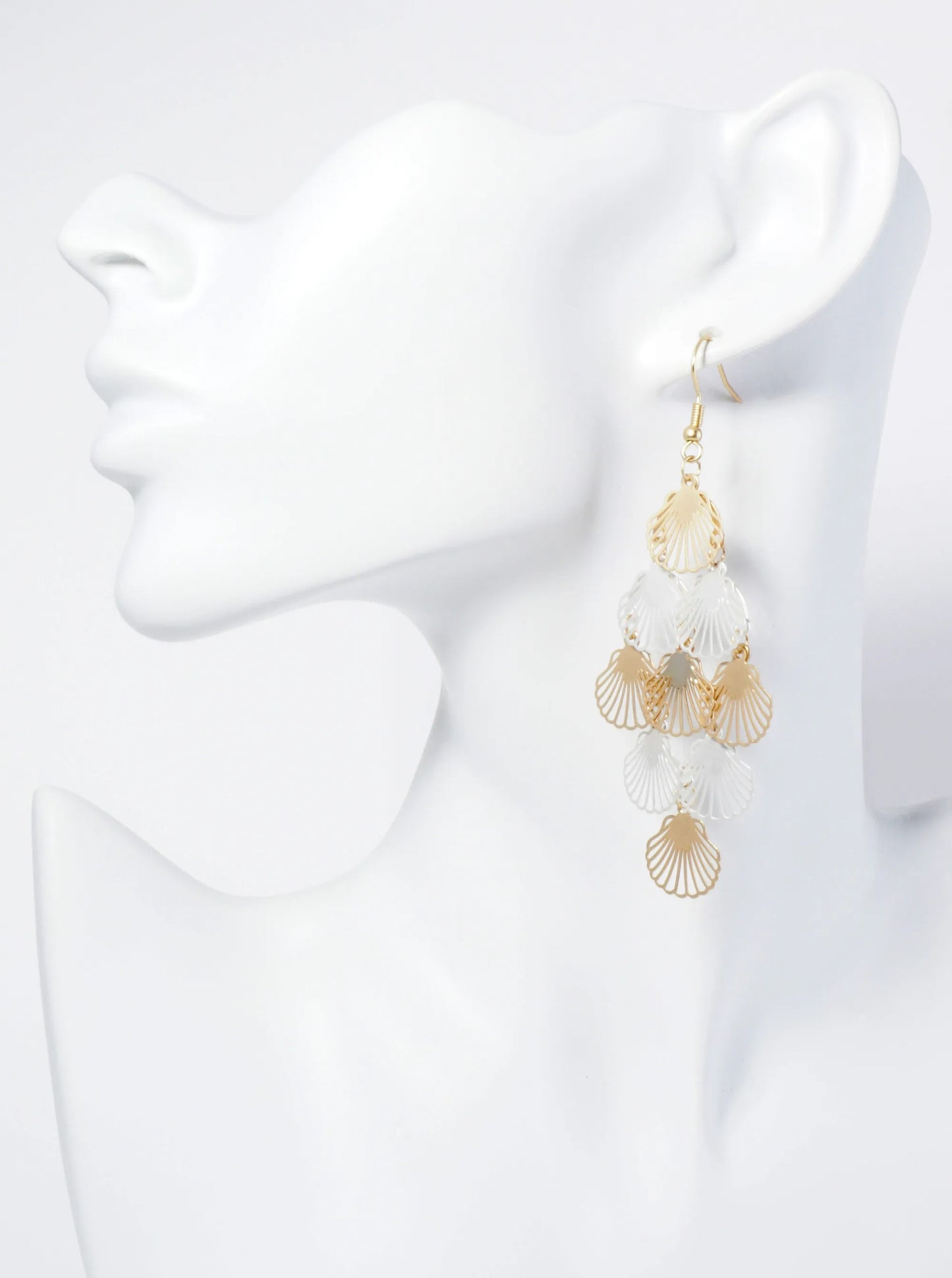 Two-Tone Shell Cluster Drop Stencil Earrings