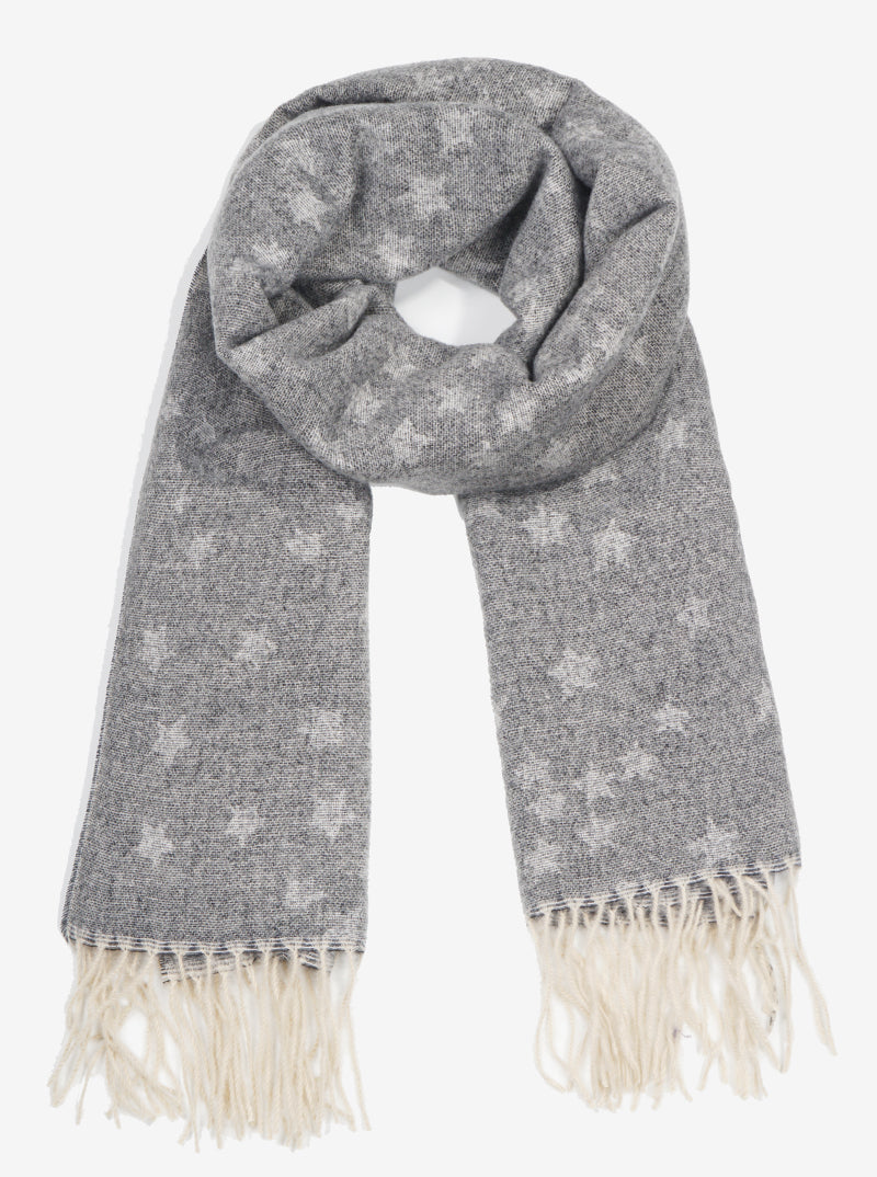 Two-Tone Star Print With Fringe Oblong Scarf