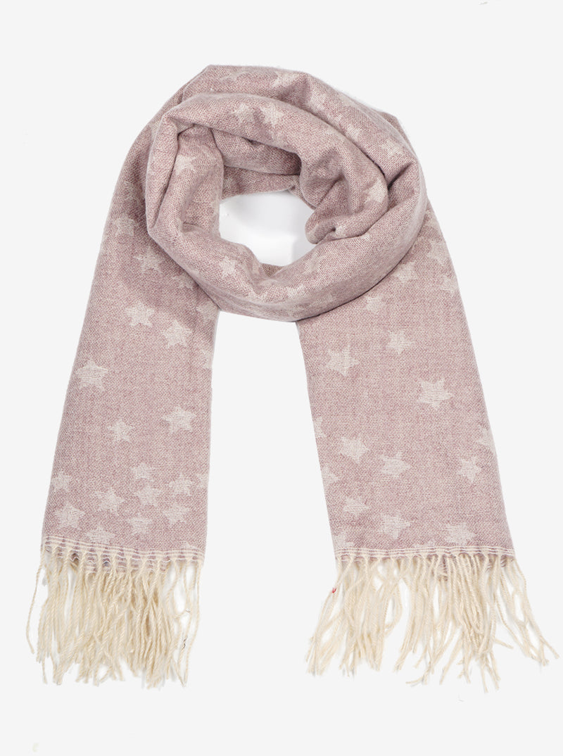 Two-Tone Star Print With Fringe Oblong Scarf