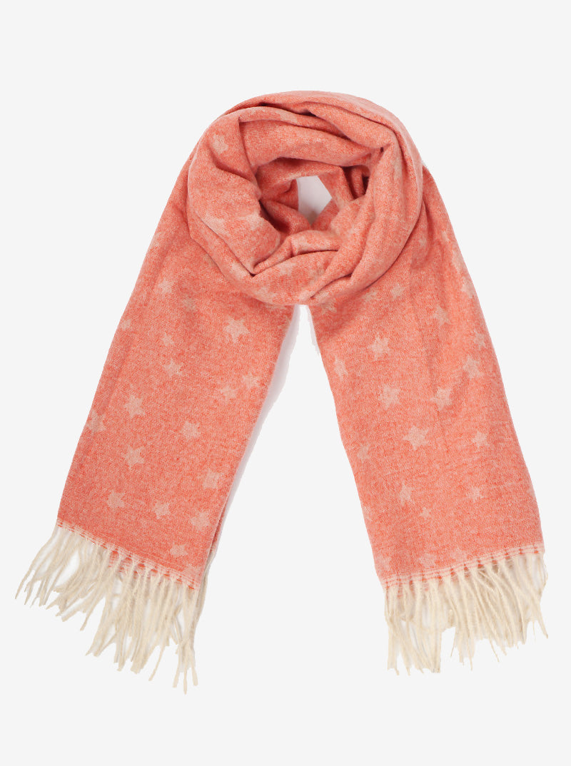 Two-Tone Star Print With Fringe Oblong Scarf