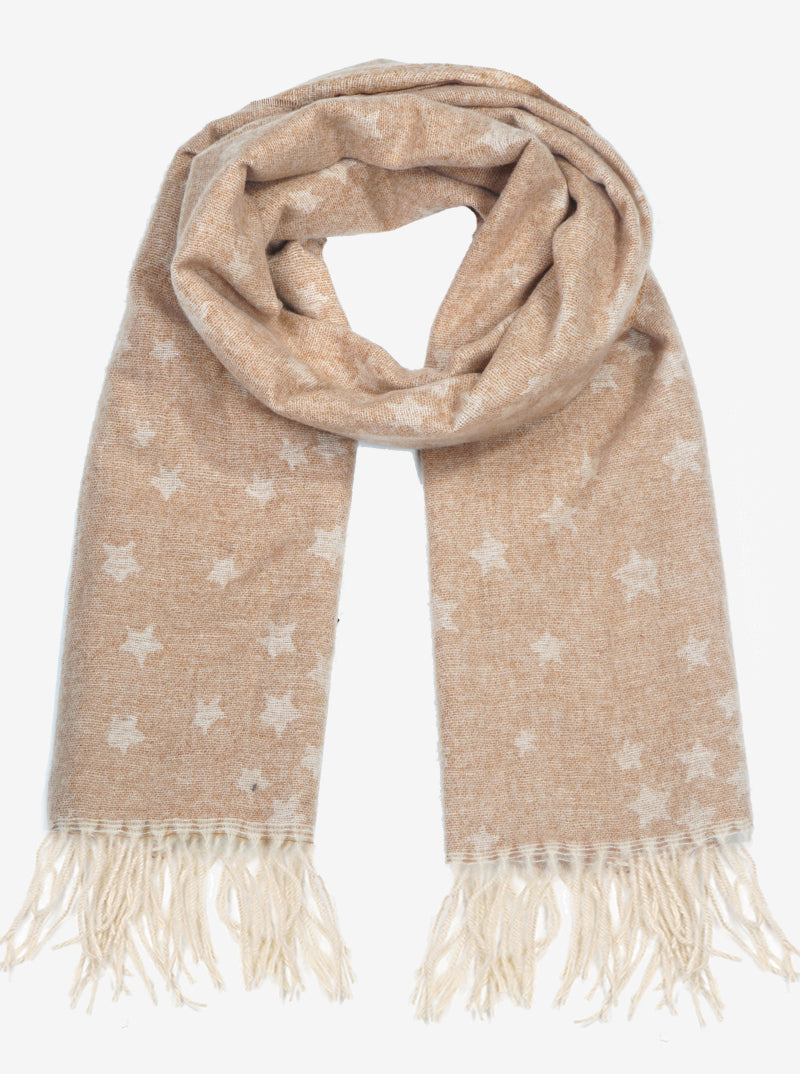 Two-Tone Star Print With Fringe Oblong Scarf