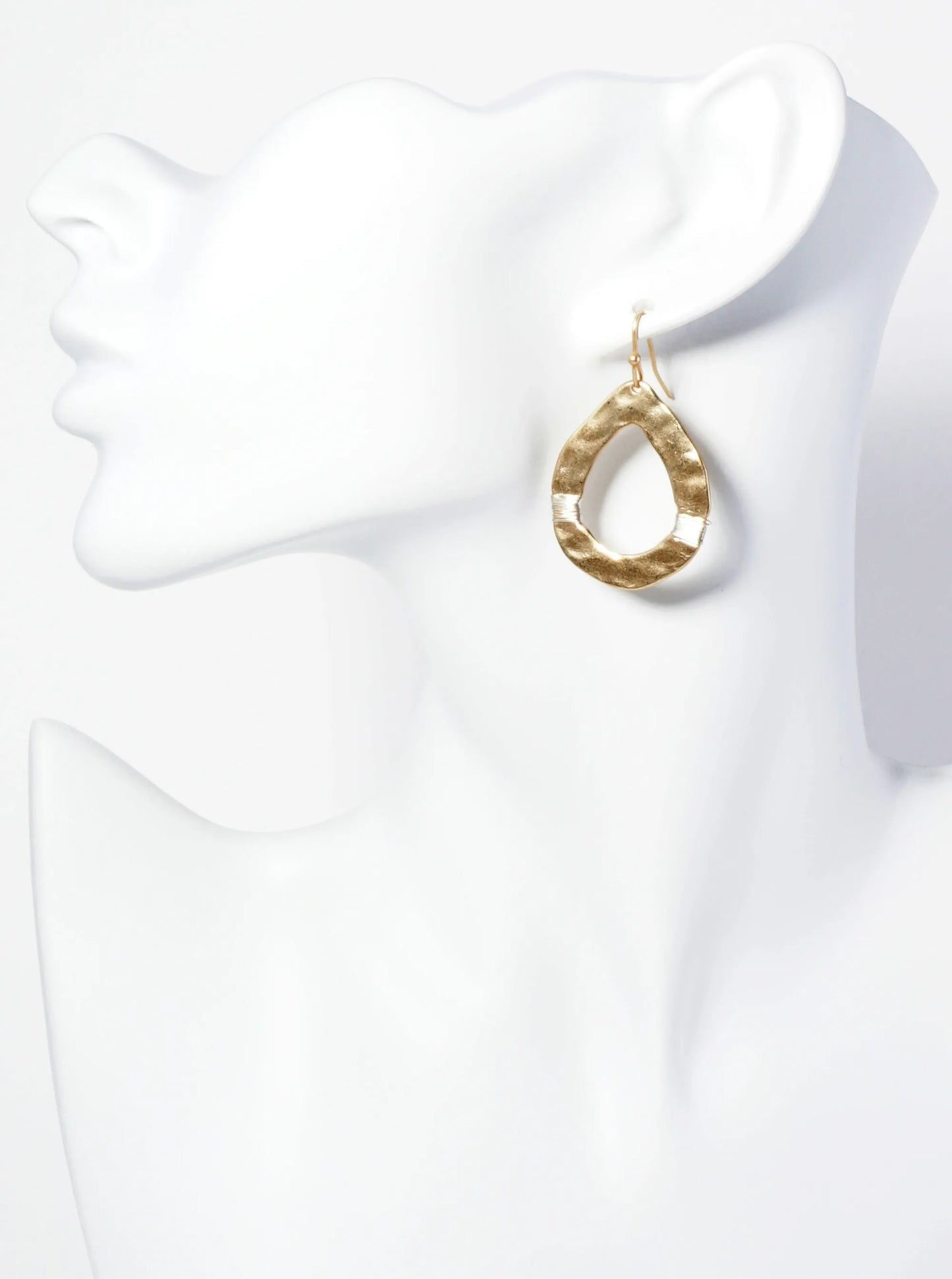 Two-Tone Teardrop Earrings With Hammered Texture And Wire Wraps