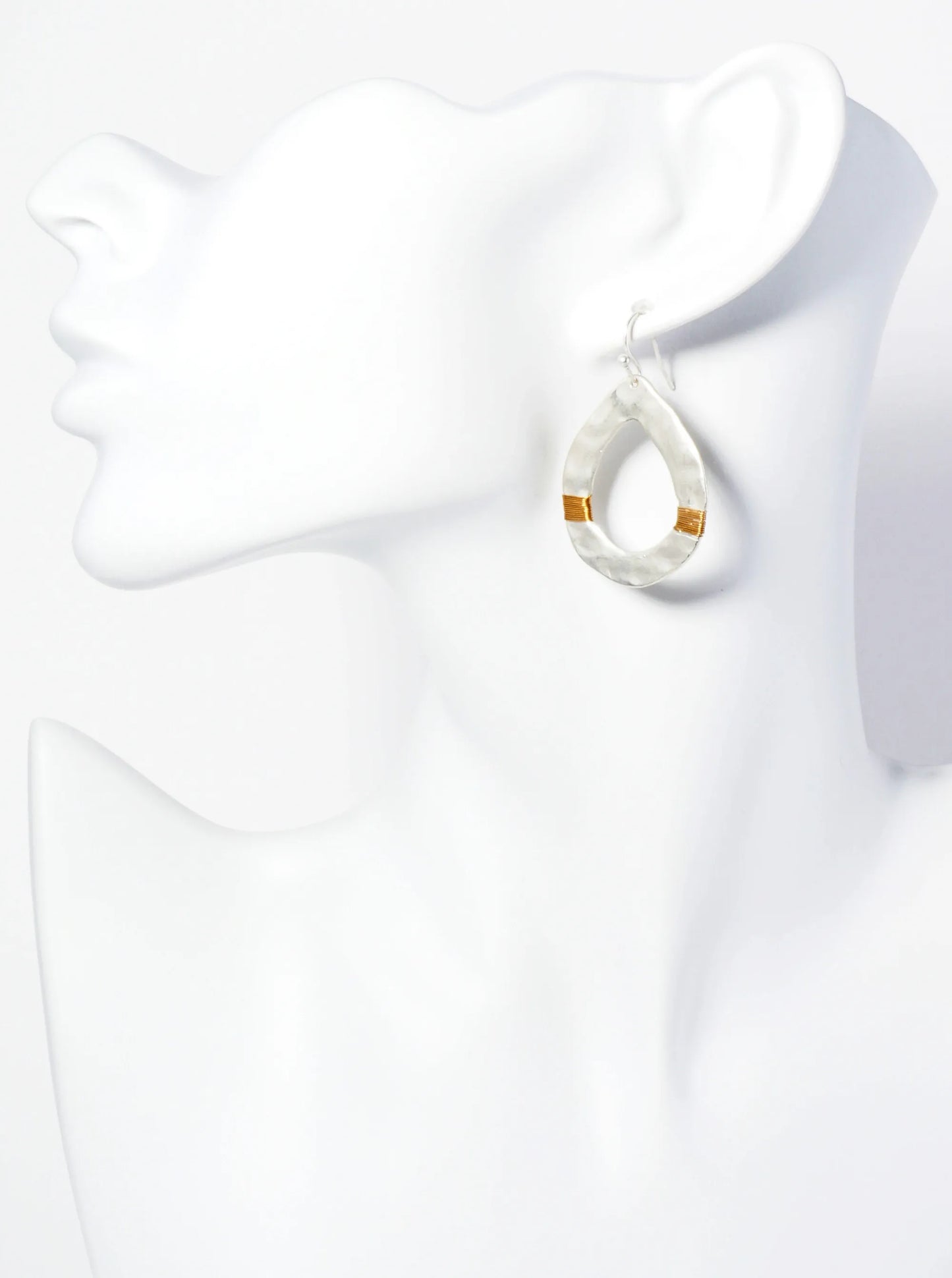 Two-Tone Teardrop Earrings With Hammered Texture And Wire Wraps