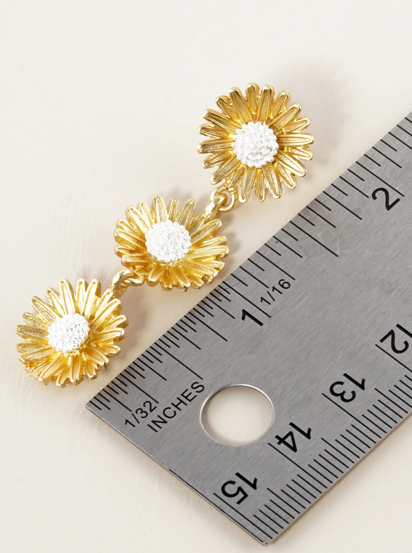 Two-Tone Textured 3 Flower Dangle Drop Earrings