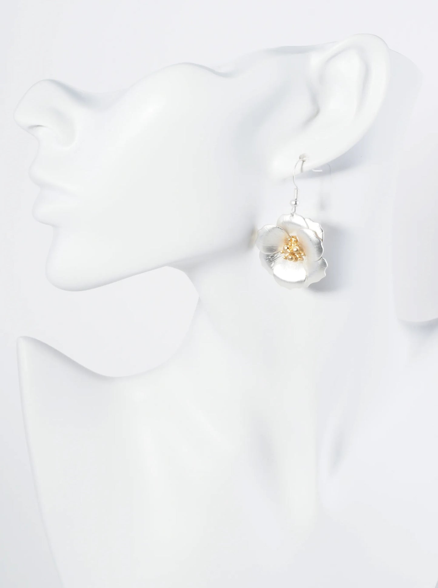Two-Tone Textured Metal Flower Drop Dangle Earrings