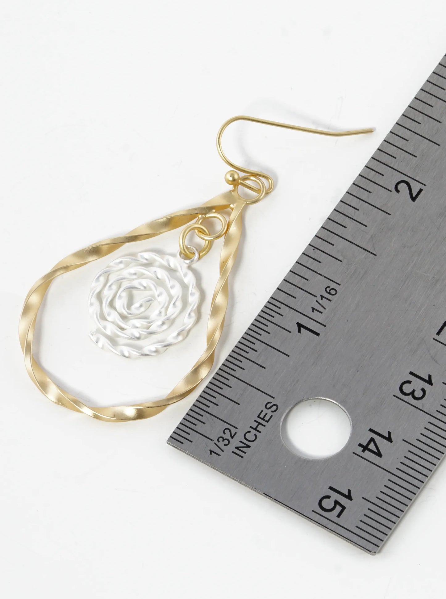 Two-Tone Twisted Spiral Inside Teardrop Dangle Drop Earrings