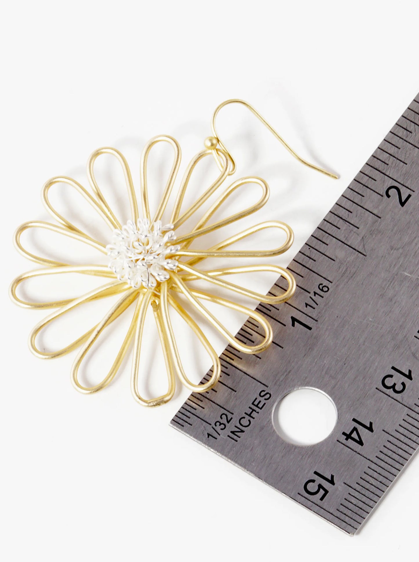 Two-Tone Wire Flower Dangle Drop Earrings