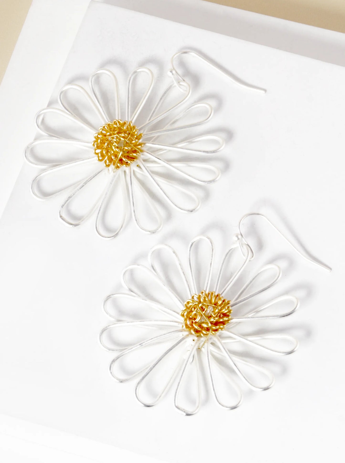 Two-Tone Wire Flower Dangle Drop Earrings