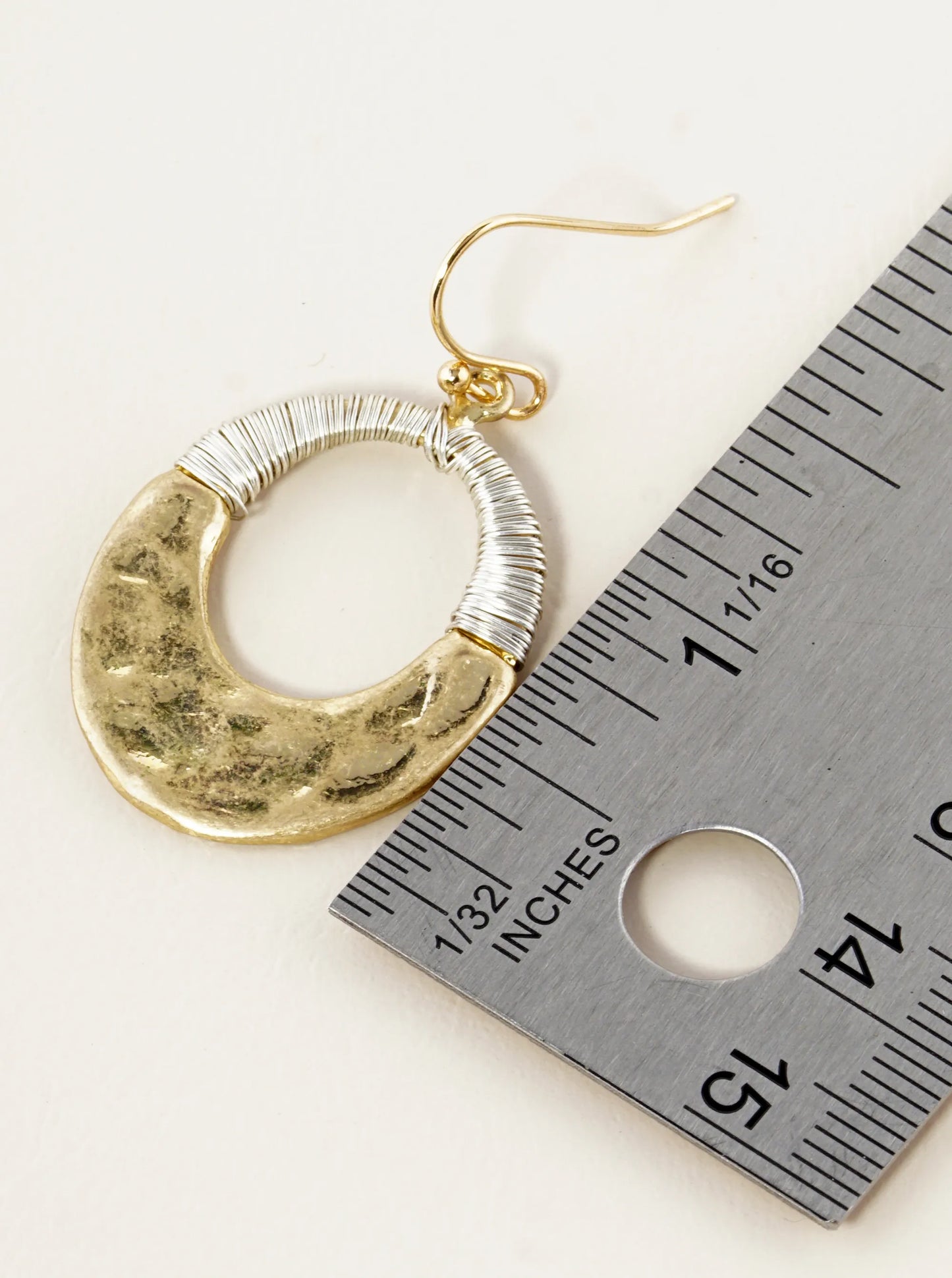 Two-Tone Wire Wrapped Hammered Oval Drop Earrings