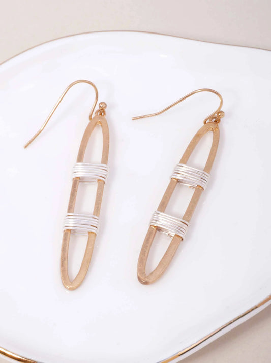 Two-Tone Wire Wrapped Oval Matte Hook Earrings