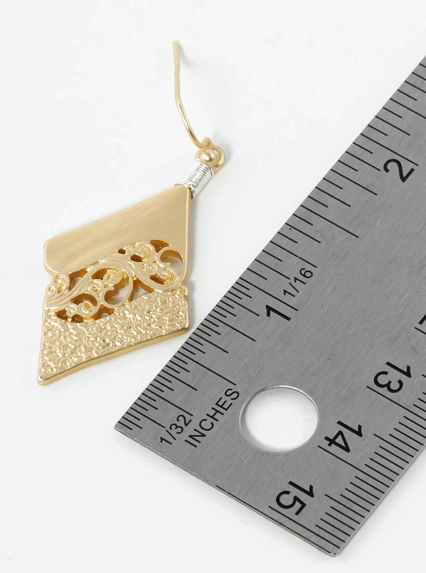 Two-Tone Wired Filigree Rhombus Shape Dangle Drop Earrings