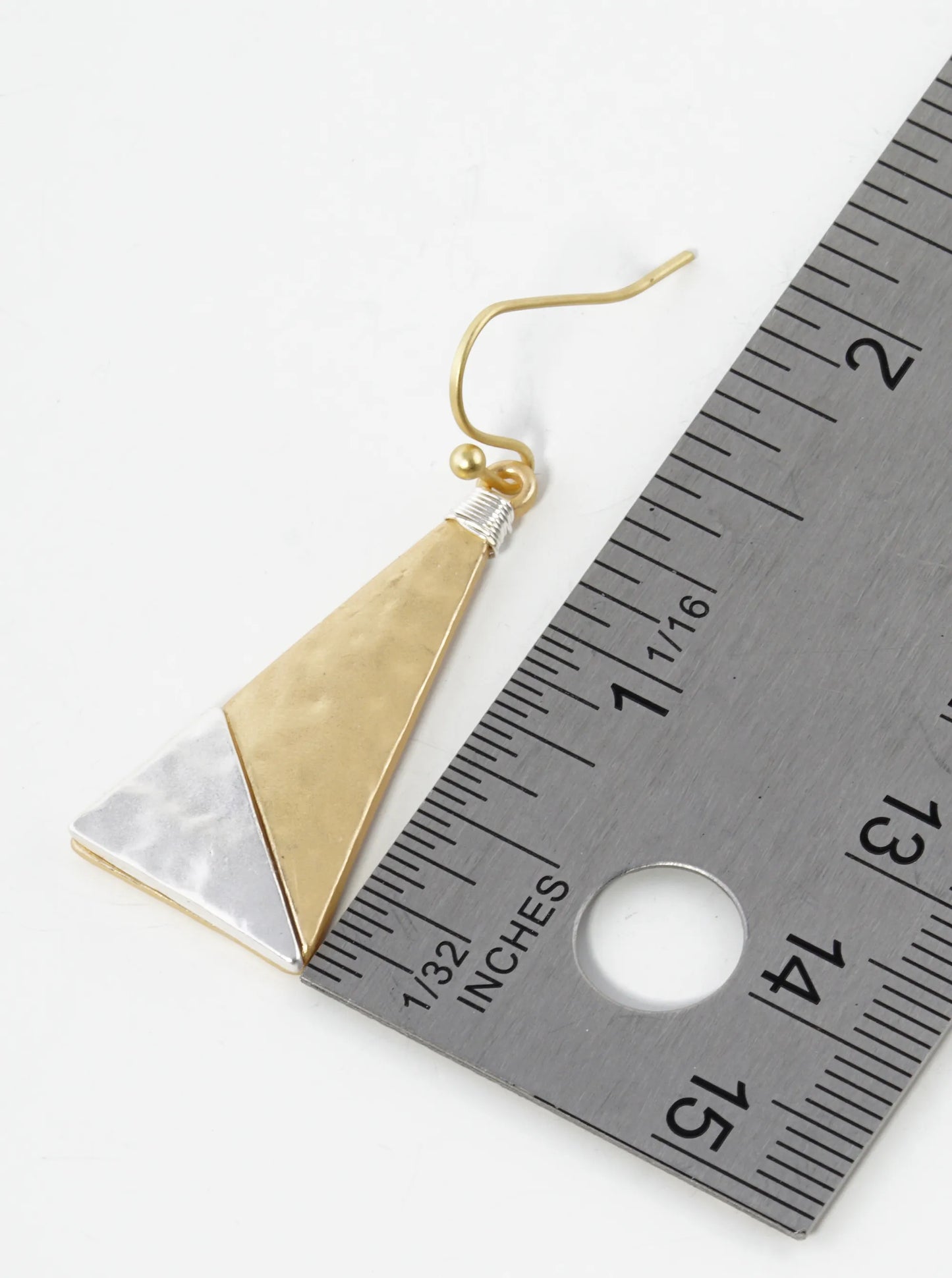 Two-Tone Wired Hammered Metal Geometric Triangle Dangle Drop Earrings