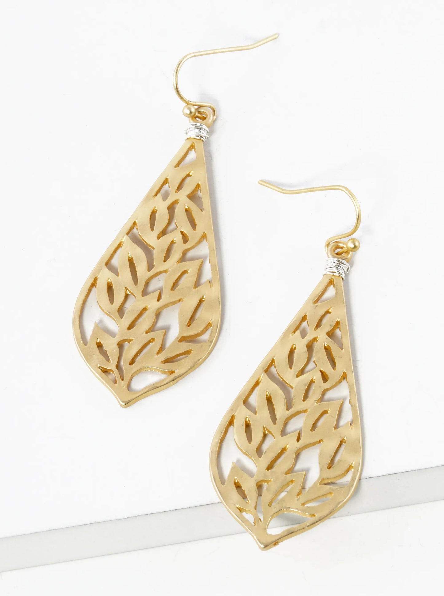 Two-Tone Wired Nature Inspired Filigree Dangle Drop Earrings