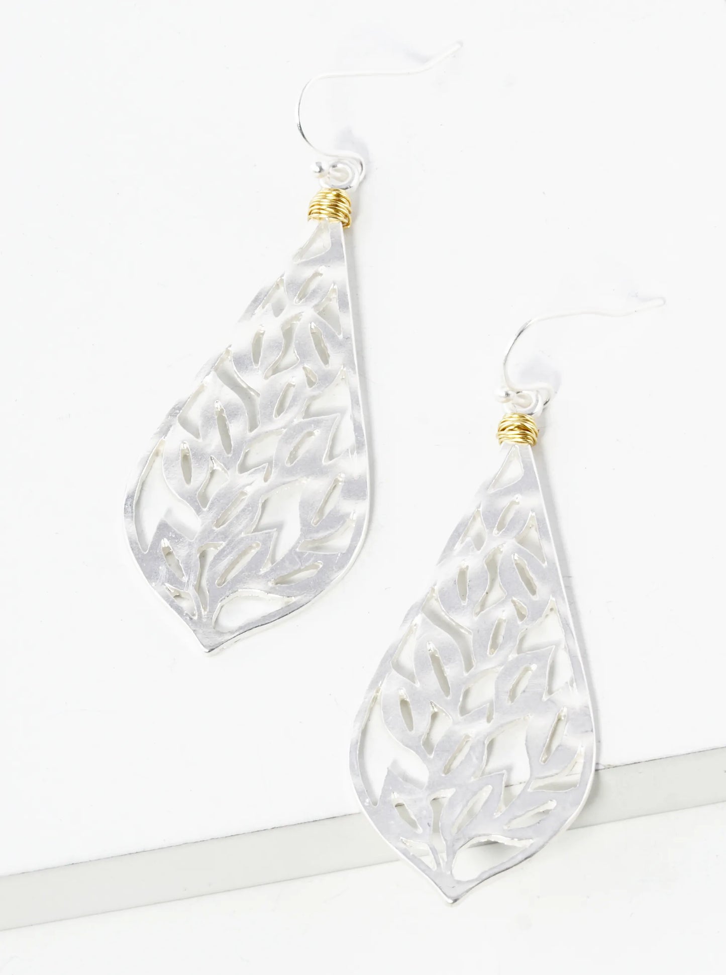Two-Tone Wired Nature Inspired Filigree Dangle Drop Earrings