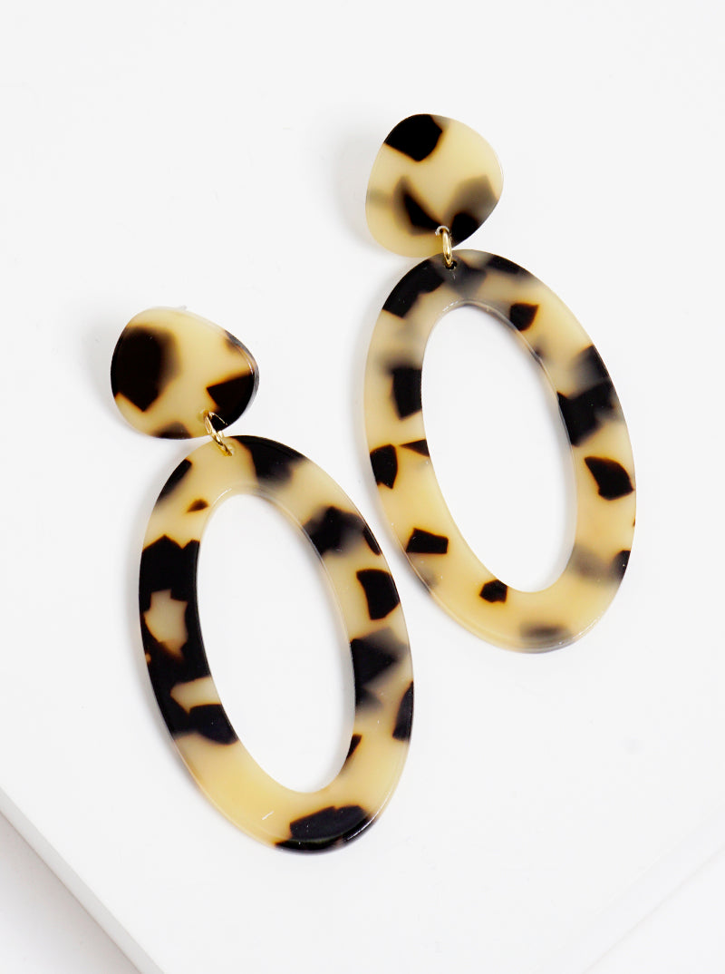 Two-tier Oval Shaped Acetate Post Drop Earrings