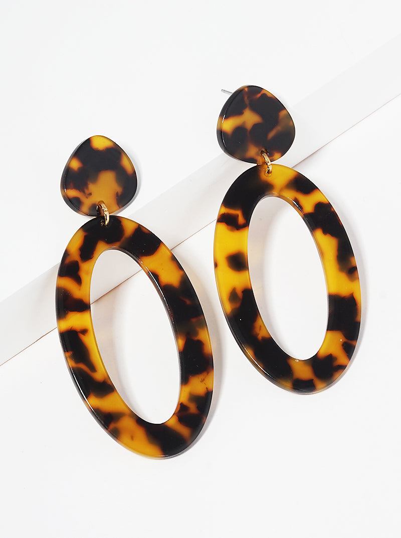 Two-tier Oval Shaped Acetate Post Drop Earrings