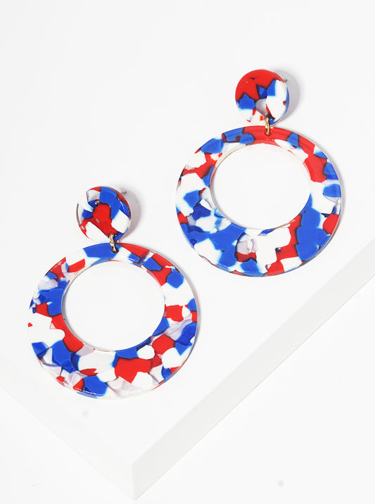 Two-tier Round Shaped Cellulose Acetate Post Drop Earrings