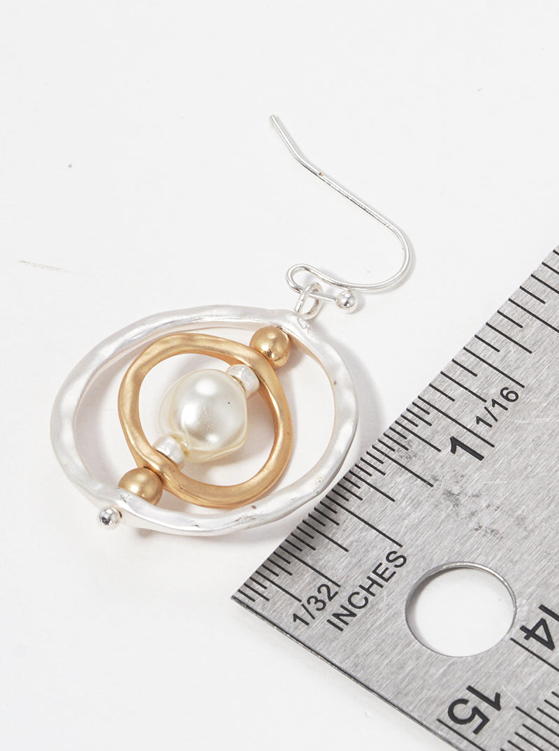 Two Tones Hammered Metal Double Round Drop Earrings