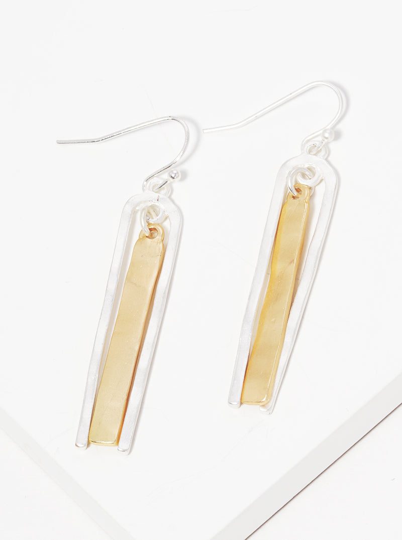 Two Tones Hammered Metal Drop Earrings