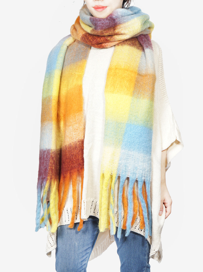 Unisex Chunky Check Oversized Oblong Scarf